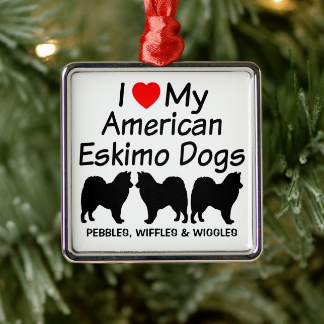 Adorno Metálico Me encantan mis tres perros esquimales americanos (Árbol)