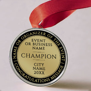 Adorno Metálico Medalla de Campeón de Negocios de Oro Moderno