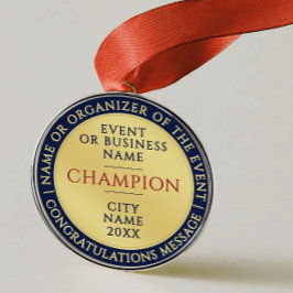 Adorno Metálico Medalla de Campeón de Oro Azul Elegante Negocios L