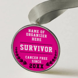 Adorno Metálico Medalla Fresca Rosa de Superviviente de Cáncer