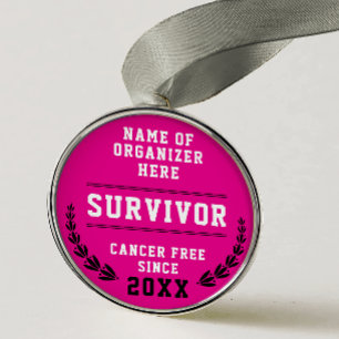 Adorno Metálico Medalla Fresca Rosa de Superviviente de Cáncer