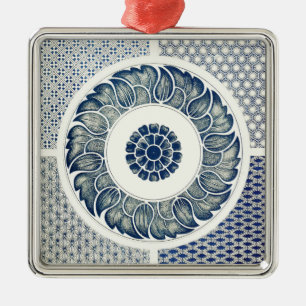 Adorno Metálico Medallón Chino: Chinoiserie Azul Índigo