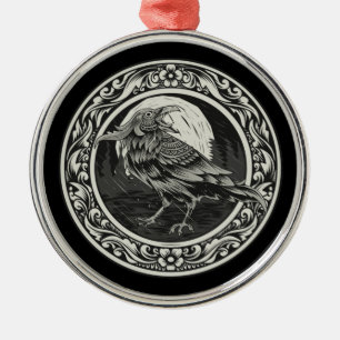 Adorno Metálico Medallón Raven Carving Art Bird Naturaleza