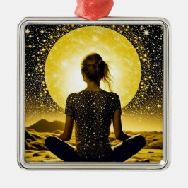Adorno Metálico Meditación femenina bajo la luna celestial