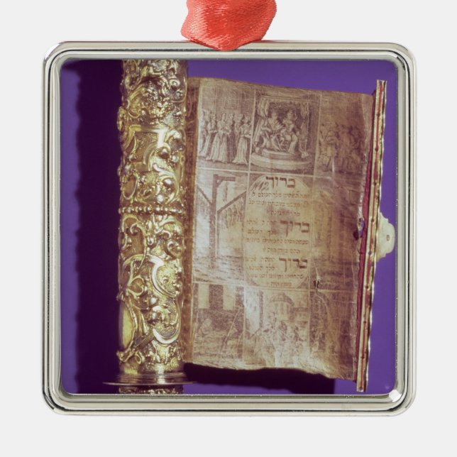 Adorno Metálico Megillah en un funda plateado, Viena, c.1715 (Frente)