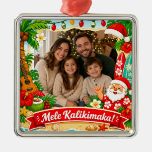Adorno Metálico Mele Kalikimaka Foto Familiar de Navidad Hawaiana