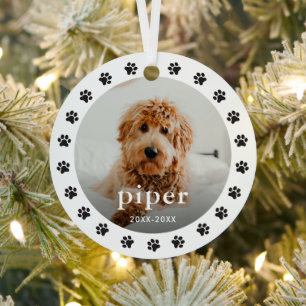 Adorno Metálico Memorial Huella de pata 2 Foto Mascota Navidad