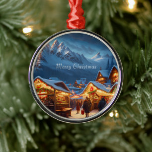 Adorno Metálico Mercado de navidades en las montañas - personaliza