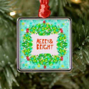 Adorno Metálico Merry and Bright Wreath