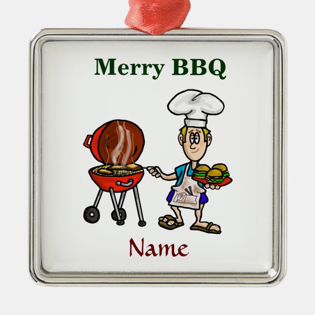 Adorno Metálico ¡Merry BQ Chef Navidad Ornamé Personalizar! (Frente)