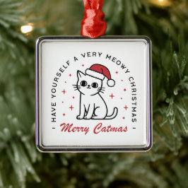 Adorno Metálico Merry Catmas Navidades gato estética roja