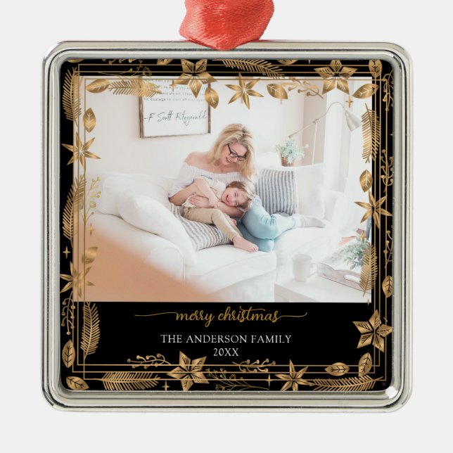 Adorno Metálico Merry Christmas Gold Arch Black Elegant Photo (Frente)
