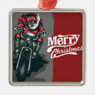Adorno Metálico Merry Christmas Motorcycle Santa Ornament