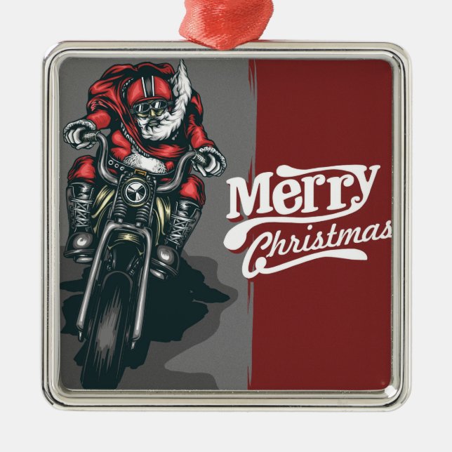 Adorno Metálico Merry Christmas Motorcycle Santa Ornament (Frente)