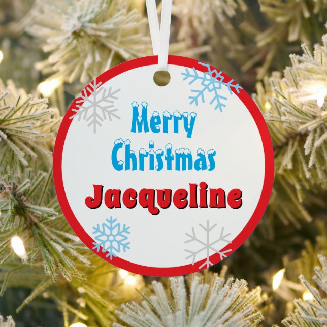 Adorno Metálico Merry Christmas Peace Snowflakes Red Name (in situ)