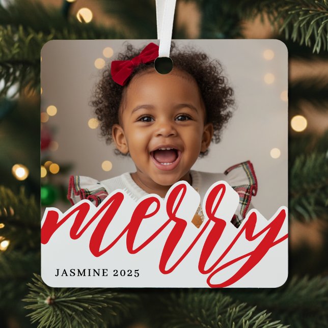 Adorno Metálico Merry Christmas Photo Holiday (Merry Christmas Photo Holiday Metal Ornament
)