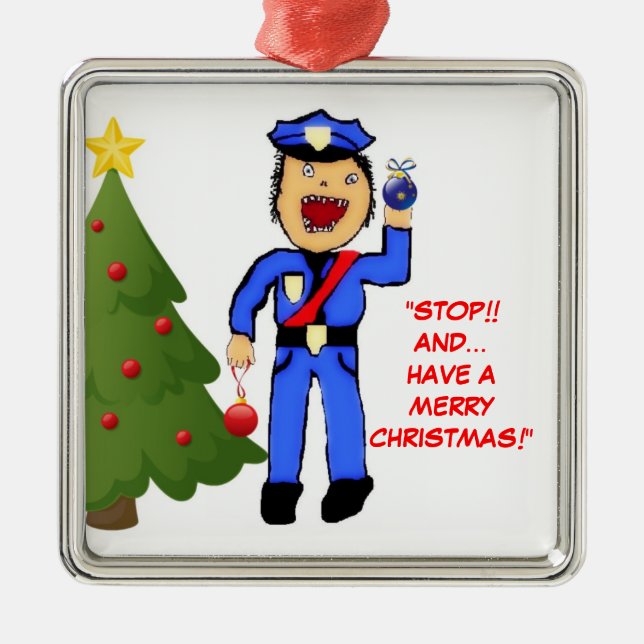 Adorno Metálico Merry Christmas Police (Frente)