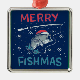 Adorno Metálico Merry Fishmas Navidades pescando