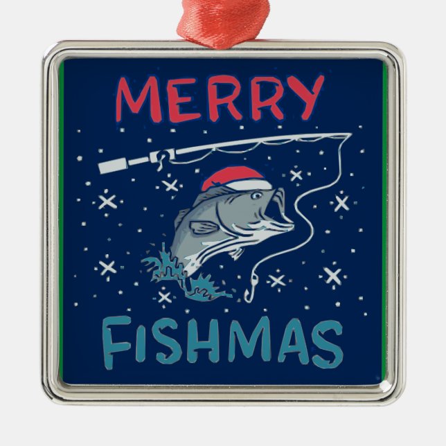 Adorno Metálico Merry Fishmas Navidades pescando (Frente)