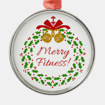 Merry Fitness Wreath Premium Round Ornament