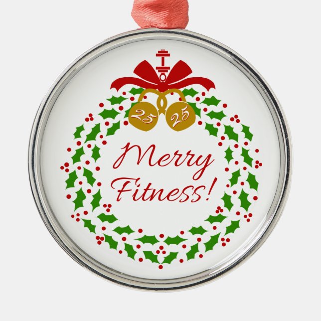 Adorno Metálico Merry Fitness Wreath Premium Round Ornament (Frente)