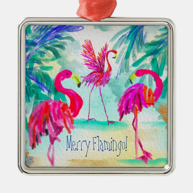 Adorno Metálico Merry Flamingo Ornament (Frente)