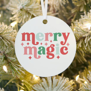 Adorno Metálico Merry Magic - Tipografía de vacaciones coloridas