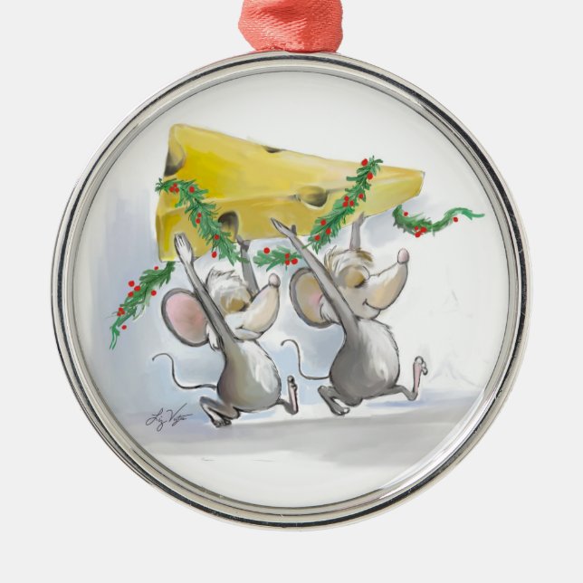 Adorno Metálico Merry Mice Mic & Mac Round Premium Ornament (Frente)
