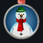 Adorno Metálico Merry Snowman<br><div class="desc">El Feliz Snowman con su gorra verde y su bufanda roja.</div>