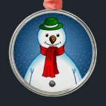 Adorno Metálico Merry Snowman<br><div class="desc">El Feliz Snowman con su gorra verde y su bufanda roja.</div>