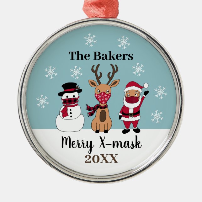 Adorno Metálico Merry X-Mask Funny Santa Reindeer Snowman (Frente)