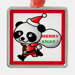 ADORNO METÁLICO "MERRY XMAS" PANDA OSAR SANTA