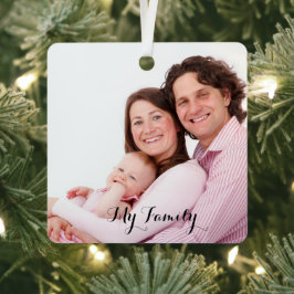 Adorno Metálico mi familia, caligrafía moderna, foto de vacaciones