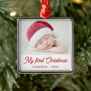 Adorno Metálico Mi primer bebé foto nombre año Navidad