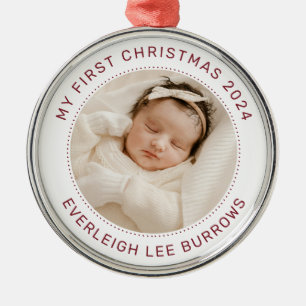 Adorno Metálico Mi Primer Navidad Blanco Personalizado Foto de Beb