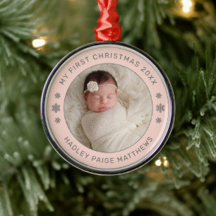 Adorno Metálico Mi Primer Navidad Rubor Personalizado Foto de Bebé
