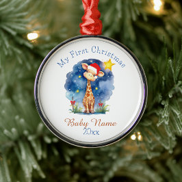 Adorno Metálico Mi primer nombre personalizado de jirafa navideña 