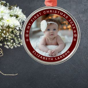 Adorno Metálico Mi primera foto de bebé personalizada de Navidad r
