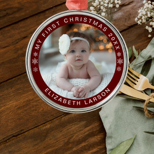 Adorno Metálico Mi primera foto de bebé personalizada de Navidad r