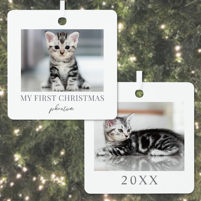 Adorno Metálico Mi primera foto de gato Mascota de Navidad (My First Christmas Pet Cat Photo Metal Ornament)