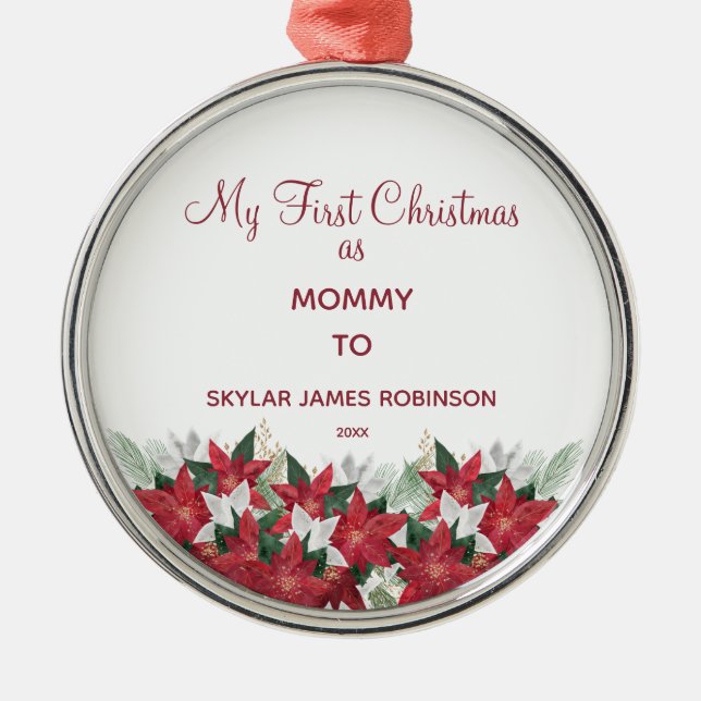 Adorno Metálico Mi primera Navidad como mamá Personalizado nombre  (Frente)