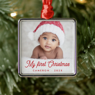 Adorno Metálico Mi primera Navidad foto del bebé nombre año