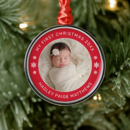 Adorno Metálico Mi Primera Navidad Rojo Personalizado Foto de Bebé