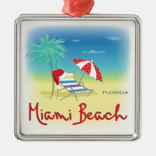 Adorno Metálico Miami Beach con Santa Hat, palmas