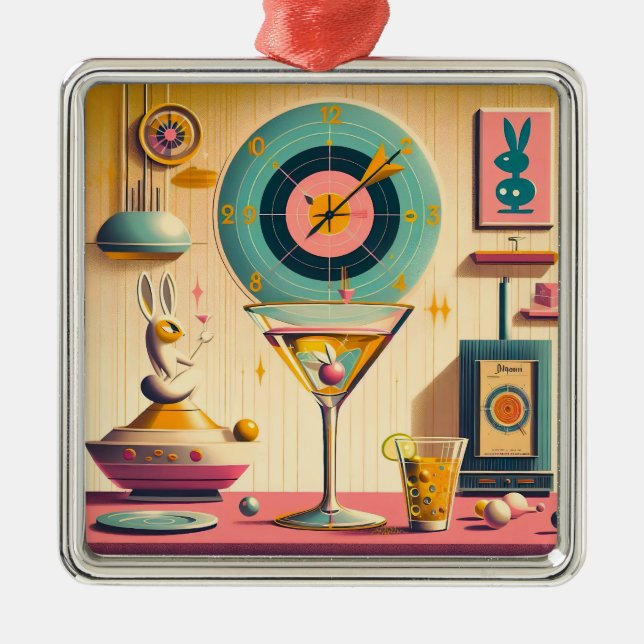 Adorno Metálico Mid Century Atómico Futurista Conejo Martini (Frente)
