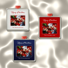 Adorno Metálico Midnight Blue Merry Christmas Photo Ornament