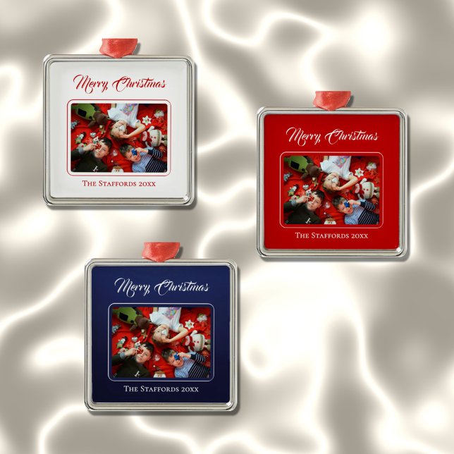 Adorno Metálico Midnight Blue Merry Christmas Photo Ornament (Subido por el creador)