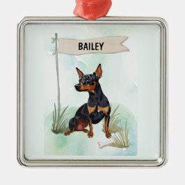 Adorno Metálico Miniature Pinscher Watercolor Personalized Dog