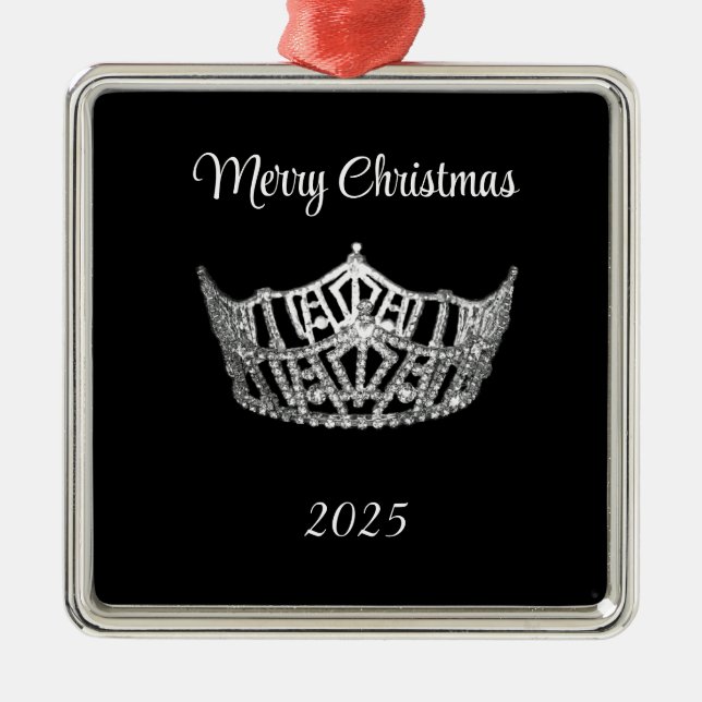 Adorno Metálico Miss America style Silver Crown Christmas Ornament (Frente)