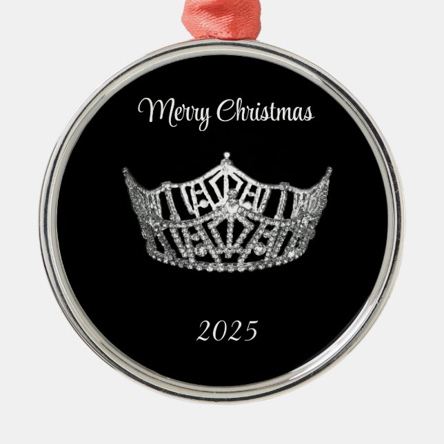 Adorno Metálico Miss America style Silver Crown Christmas Ornament (Frente)